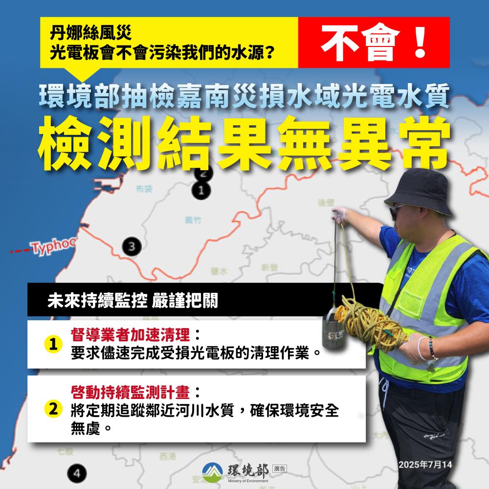 環境部抽檢嘉南災損水域光電水質無異常