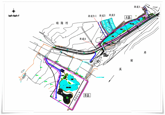 新良排水人工濕地第一期單元配置圖